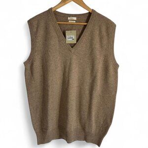 NWT Munrospun 100% Pure Lambswool Brown Tan Sweater Vest, Size L